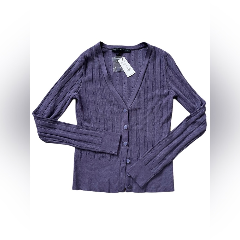 White House Black Market Purple Ribbed Cardigan